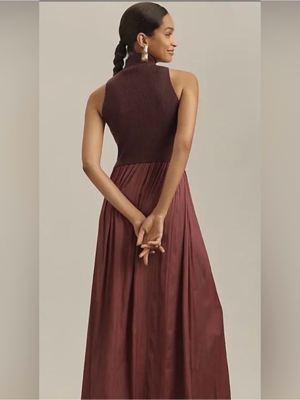 Anthropologie Twofer Sleeveless High-Neck Maxi Dress in Burgundy